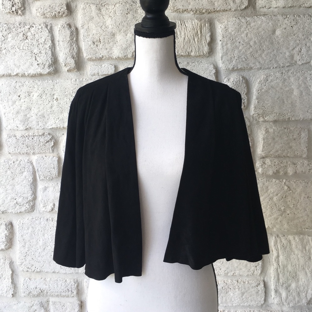 Alice and Olivia Black Suede Cropped Jacket Small